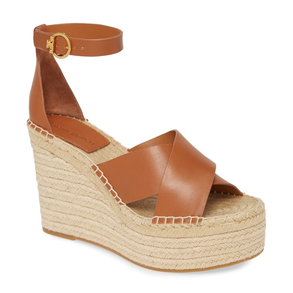 Tory Burch Brown Selby Ambra Leather Wedge Espadrilles - Picture 2 of 10